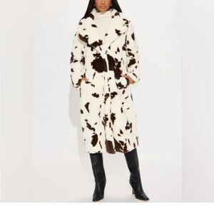 New Stoosh Chic Cow Print Faux Fur Coat
